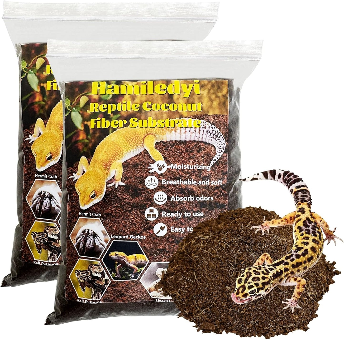 Hamiledyi Reptile Coconut Fiber Substrate Lizards Breathable Coconut Soil Tortoise Habitat Substrate Terrarium Bedding for Snake, Bearded Dragon, Gecko, Horned Frog, Hermit Crab, Tarantulas (2Pack)
