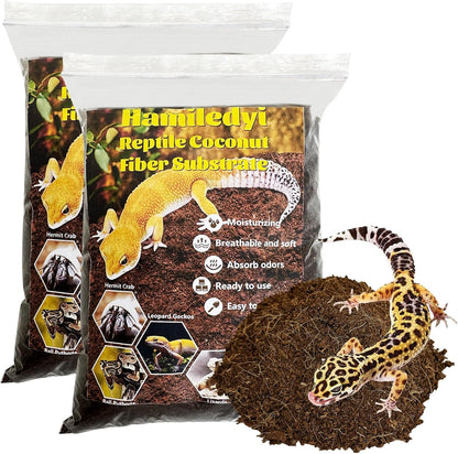 Hamiledyi Reptile Coconut Fiber Substrate Lizards Breathable Coconut Soil Tortoise Habitat Substrate Terrarium Bedding for Snake, Bearded Dragon, Gecko, Horned Frog, Hermit Crab, Tarantulas (2Pack)