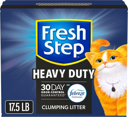 Fresh Step Clumping Cat Litter, Heavy Duty Advanced, Long Lasting 30-Day Odor Control with Odor Eliminating Carbon, 17.5 lb