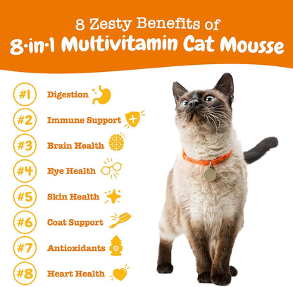 Zesty Paws 8-in-1 Multivitamin Cat Vitamins & Supplements Mousse - Cat Vitamins for Indoor Cats - Healthy Treat Squeeze Up for Gut, Immune, Heart, Skin & Coat Support - Chicken 14ct