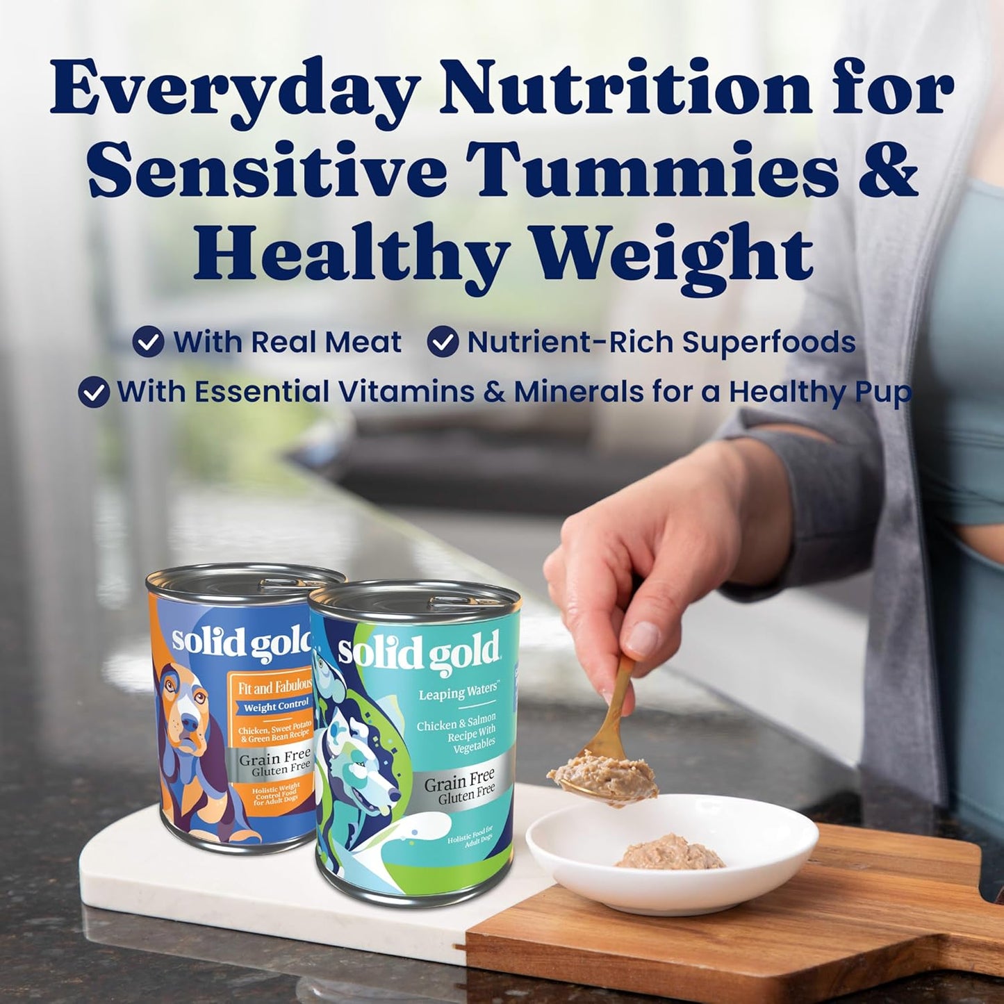 Solid Gold Wet Dog Food Variety Pack for Picky Eaters - Fit & Fabulous Chicken + Leaping Waters Chicken & Salmon Grain Free Canned Dog Food - Made with Real Protein for Sensitive Stomachs - 6 Pack