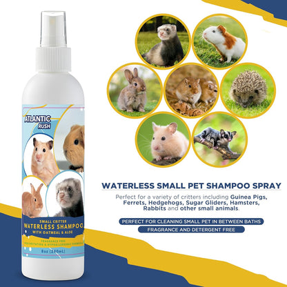Waterless Shampoo for Small Critters - 8oz Cruelty Free Dry Shampoo - No Rinse for Pet Ferrets, Guinea Pigs, Hedgehogs, Sugar Gliders, Rabbits & Hamsters (8 oz, Fragrance Free)