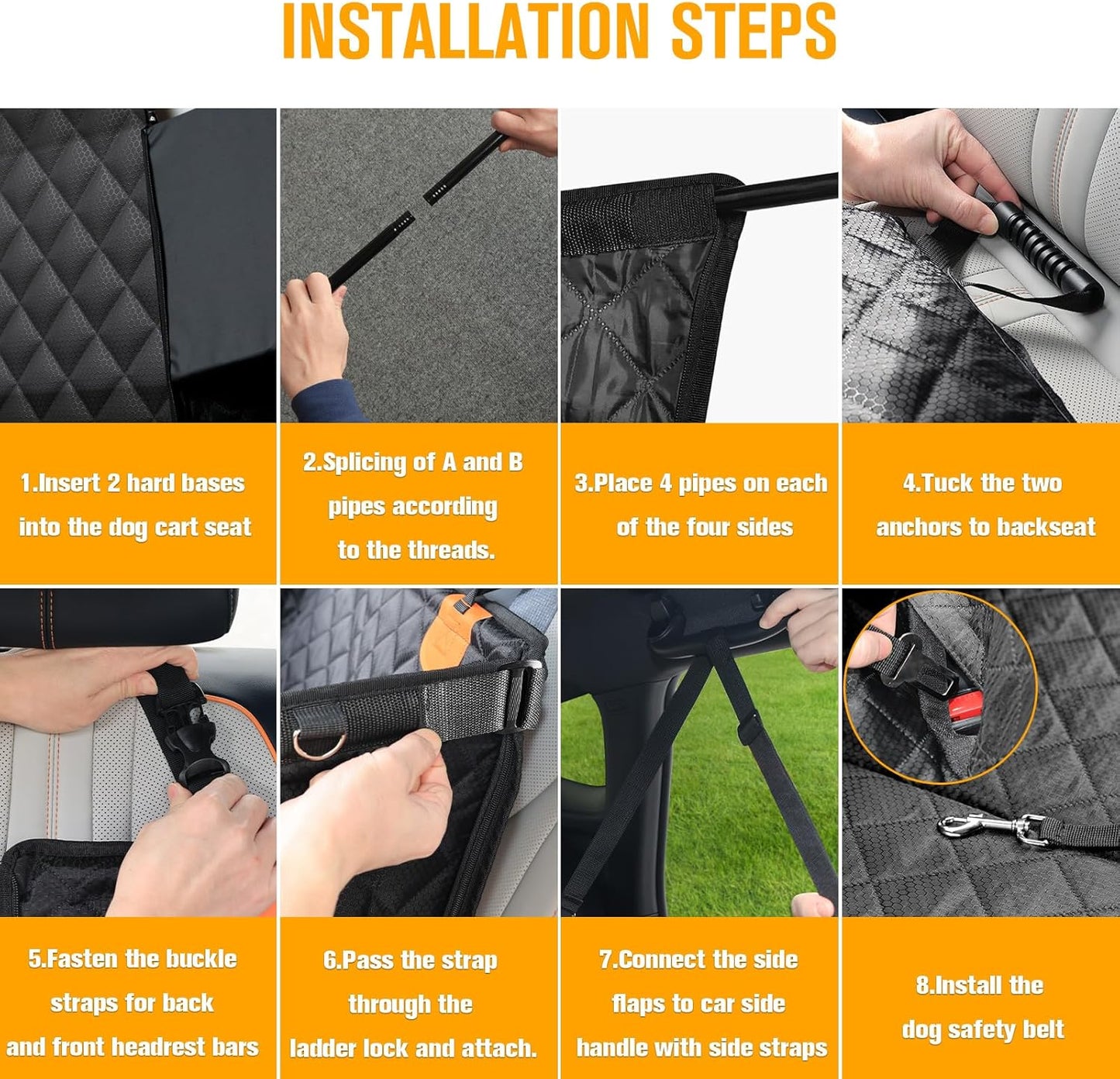 PETICON Large Dog Car Seat, Back Seat Extender for Dogs with 3 Mesh Windows, Waterproof Medium Carseat for Dogs with 4-Splice Hard Bottom, Pet Seat Cover for Cars, Trucks and SUVs (Black)