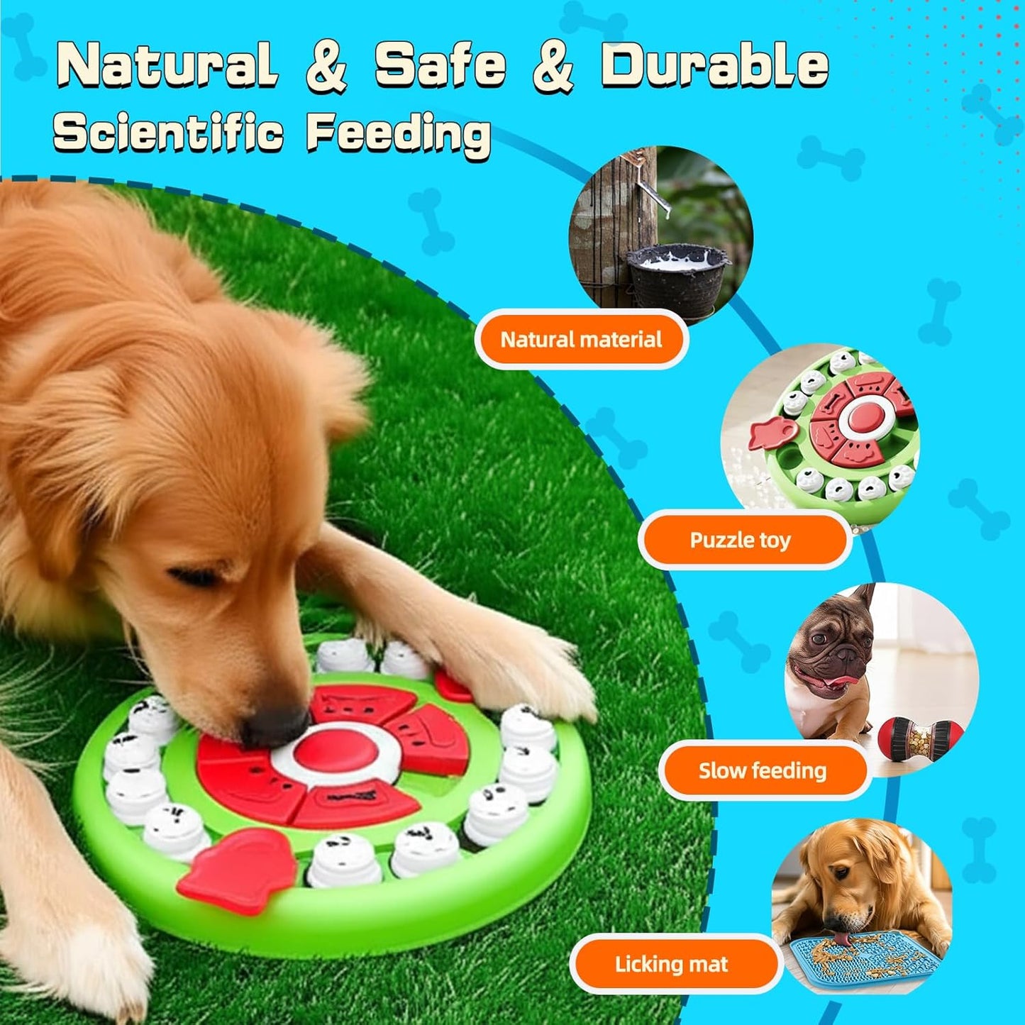 Dog Puzzle Feeder for Small/Middle Breeds - Adjustable Treat Dispenser Funny Slow Feeder Puppy Enrichment Training Toy Pet Interactive Toys Lick Mat Dogs to Keep Dog/Cat Busy