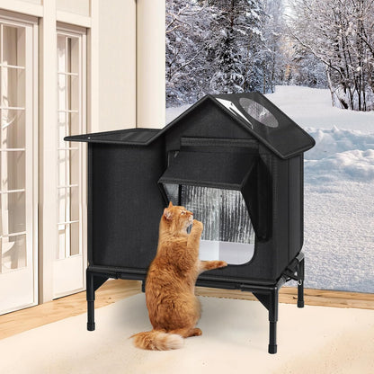 Outdoor Cat House, Weatherproof Insulated Feral Cat Houses for Outdoor Cats, Safe Escape Door, Cat House for Outside, Out Door Stray Cat Shelter with Elevated Base, Cat Houses & Condos(Small)