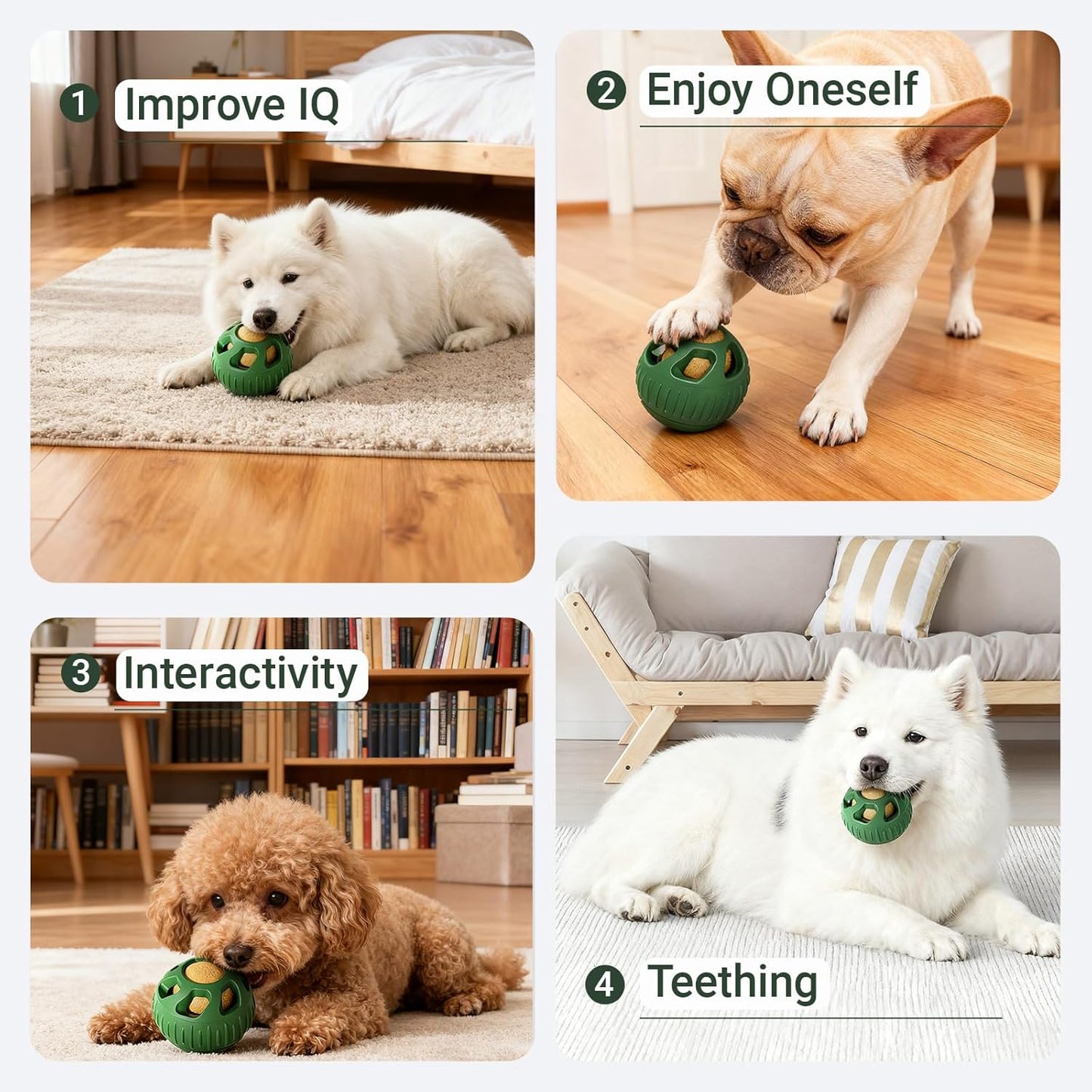 2PC Interactive Dog Toys, Durable Silicone Chew Toy for Aggressive Chewers,Interactive Frozen Dog Treat Toy with Ice Tray， Slow Feeder & Puzzle Enrichment Ball for Small Medium Dogs (Green)