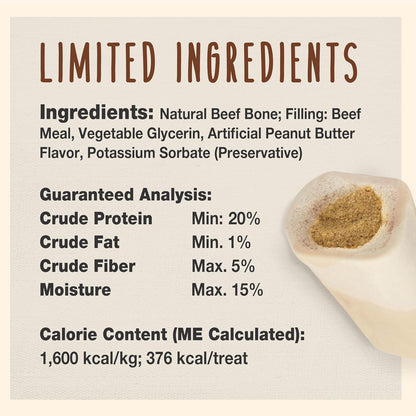 Cadet Stuffed Shin Bone, Long-Lasting Dog Chew Bones for Aggressive Chewers, High Protein Filled Bone Dental Chew for Dogs, Peanut Butter Flavor Filling, 5-6" for Large Dogs