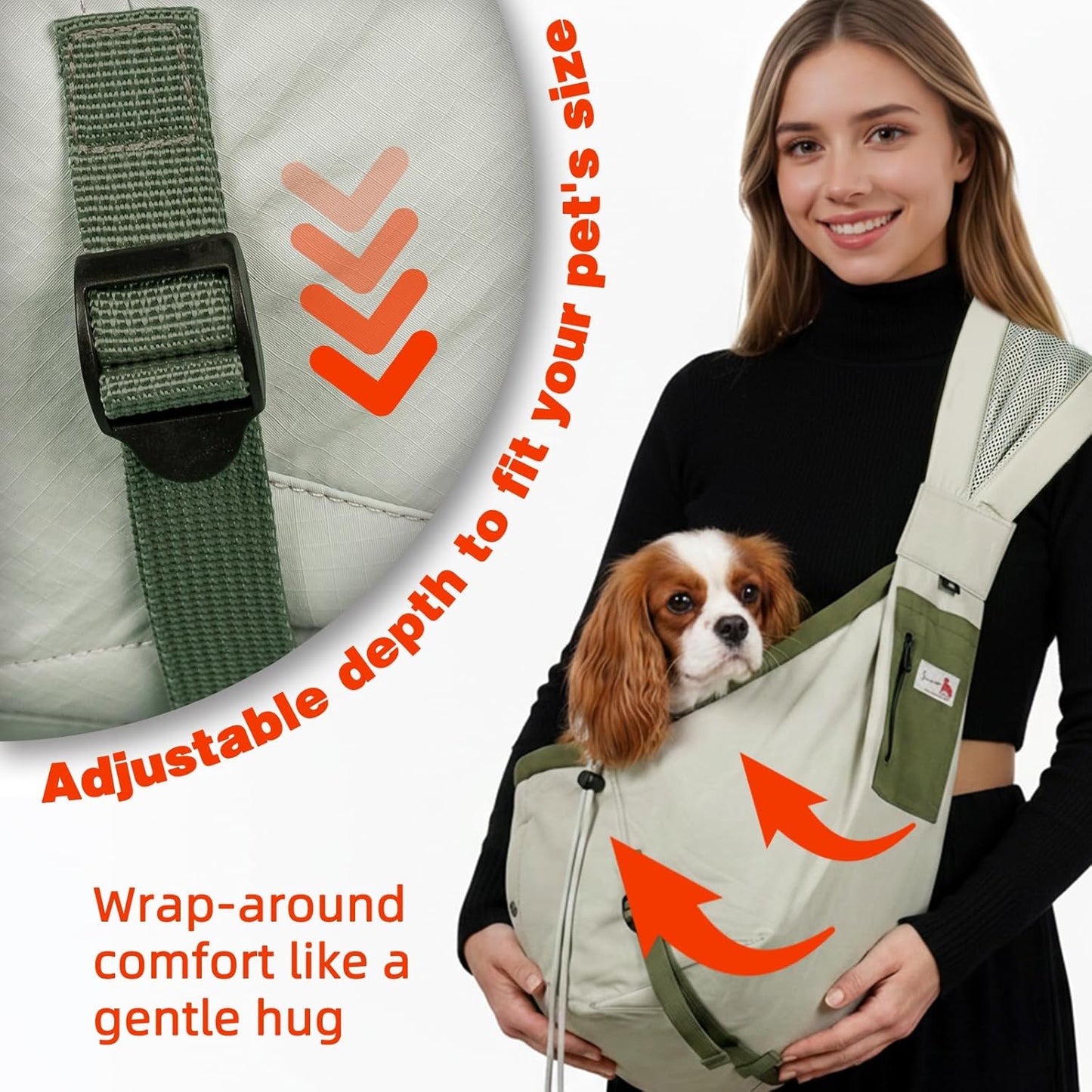 Dog Carrier Sling,Dog Carriers for Small Dogs & Cats Up to 20 lbs,Puppy Carrying Backpack Pet Purse with Pockets,Adjustable Shoulder Strap,Hands Free for Travel (Army-Green)