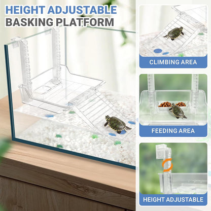 GOZILLA Aquatic Turtle Tank+Lamp+Filter Kit, Upgrade PC Turtle Tank Starter Kit with Adjustable 360°Lamp & Filter,Reptile Habitat Lid,Hanging Platform for Small Reptiles.(15.75×7.9×9''/Black)