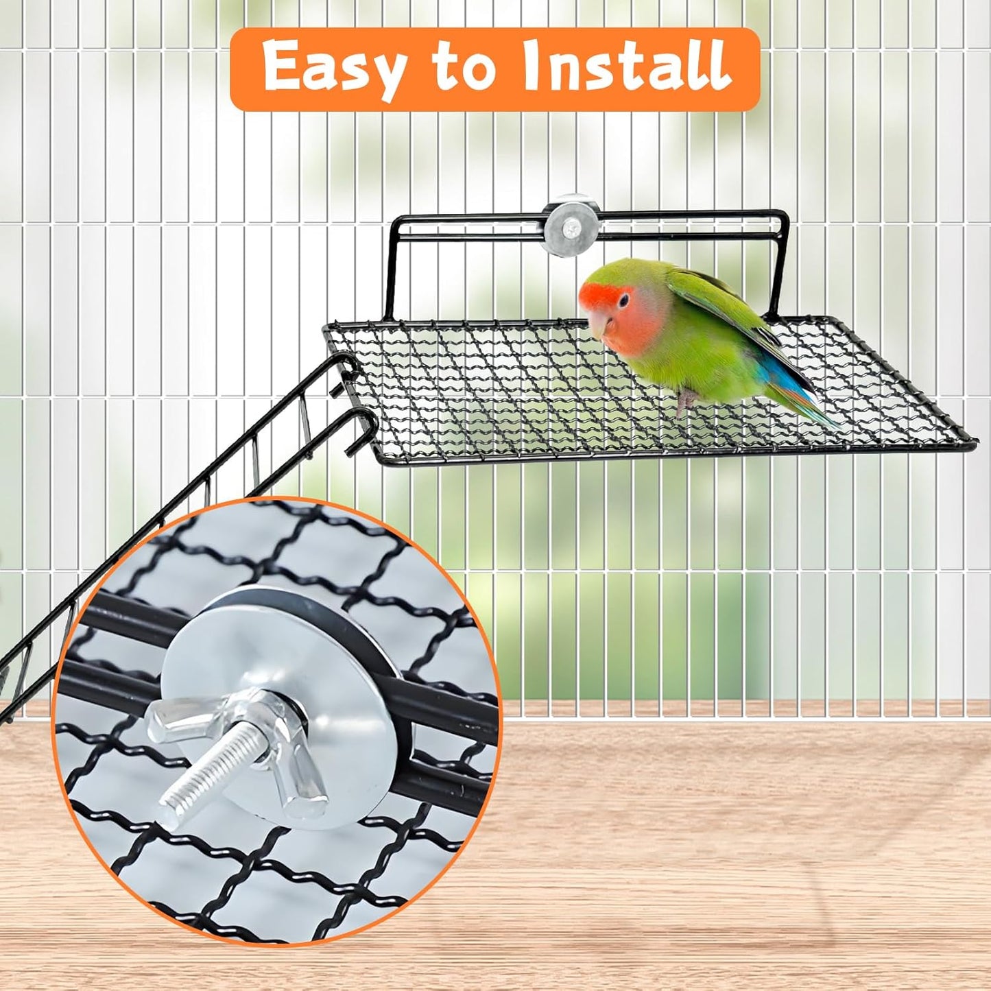 BNOSDM Extra Large Stainless Steel Grid Platform for Parakeet 4 PCS Bird Perches Platform Parrot Stand with Climbing Ladder Bird Cage Accessories for Small to Large Bird (Screw Style-XL)
