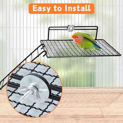 BNOSDM Extra Large Stainless Steel Grid Platform for Parakeet 4 PCS Bird Perches Platform Parrot Stand with Climbing Ladder Bird Cage Accessories for Small to Large Bird (Screw Style-XL)