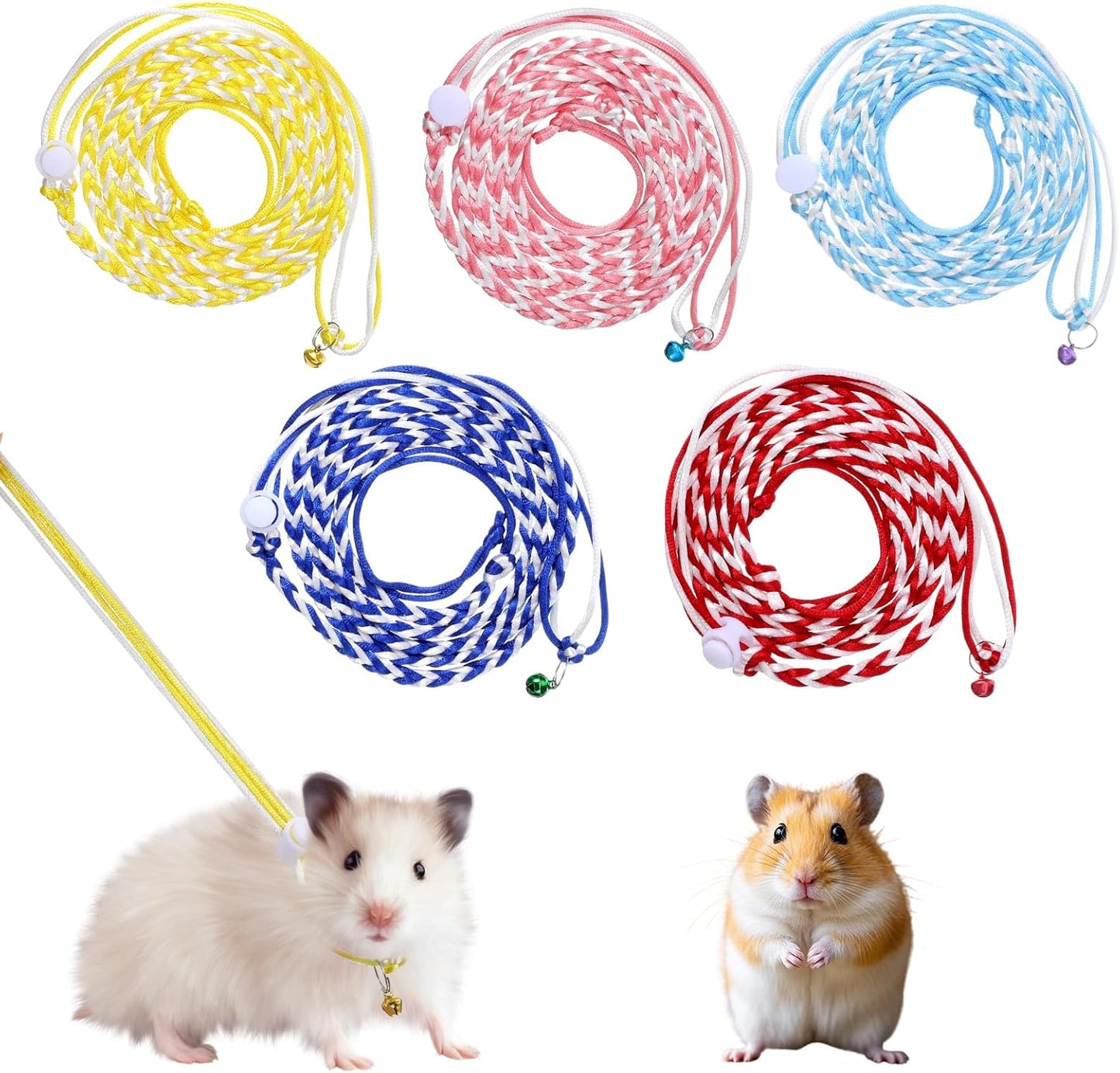 5 Pieces Adjustable Hamster Rat Leash Hamster Harness Small Animal Bell for Ferret Walking Pet Mouse Gerbil Small Animal