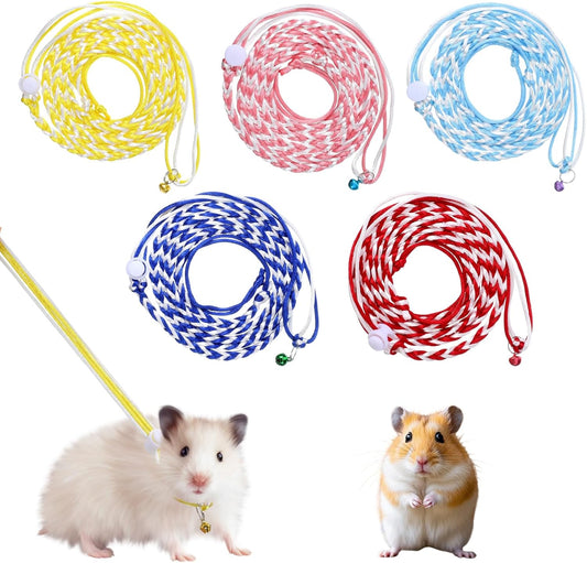 5 Pieces Adjustable Hamster Rat Leash Hamster Harness Small Animal Bell for Ferret Walking Pet Mouse Gerbil Small Animal