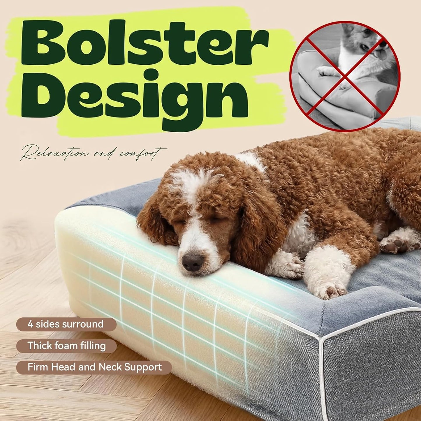 Orthopedic Dog Beds for Large Dogs with Cooling Gel Memory Foam & Egg-Crate Foam Waterproof,XLarge Couch Bed with Sides and Removable Washable Cover for Big Breed Senior Pets,Dark Grey