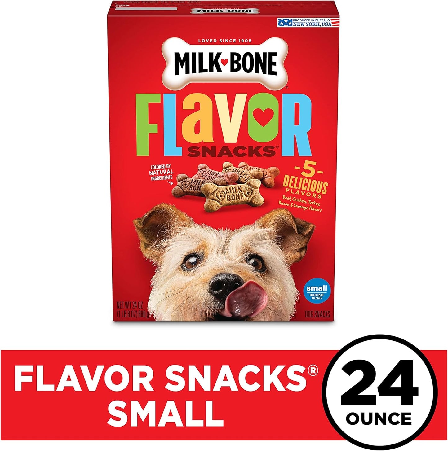 Milk-Bone Flavor Snacks Dog Treats, Small Biscuits, 24 Ounce Crunchy Texture Helps Reduce Tartar