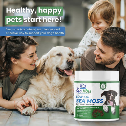 The Sea Moss Low-Fat Dog Supplement Powder, Dry Food Topper - Multivitamin Supports Skin, Coat, Joints, Digestion & Immune Health - Vitamins & Minerals – All Breeds & Sizes - 125 Grams