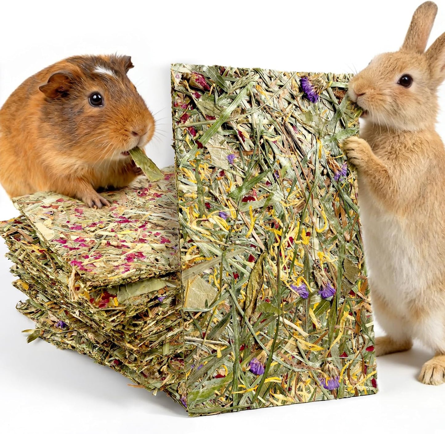 Abizoo Rabbit & Guinea Pig Treats 8 Pack Timothy Hay Bunny Chew Toys with Herbal Flowers Timothy Hay Forage Mix for Rabbits Guinea Pig Chinchillas Hamster Gerbils Rats Small Animals Teeth Care(Large)