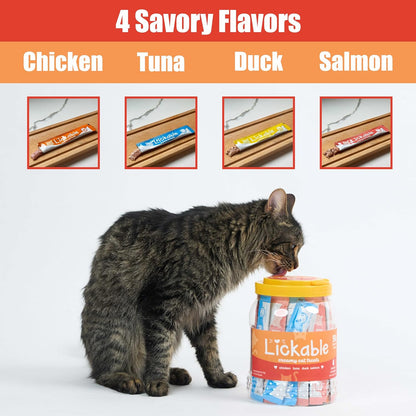 Fieldcrest Farms Lickable Creamy Cat Treats – 50ct Variety Pack – 4 Savory Flavors (Chicken, Tuna, Duck, Salmon) with Taurine – Smooth, Tasty Cat Treat Tubes – Serve by Hand, Dish, or as a Topper