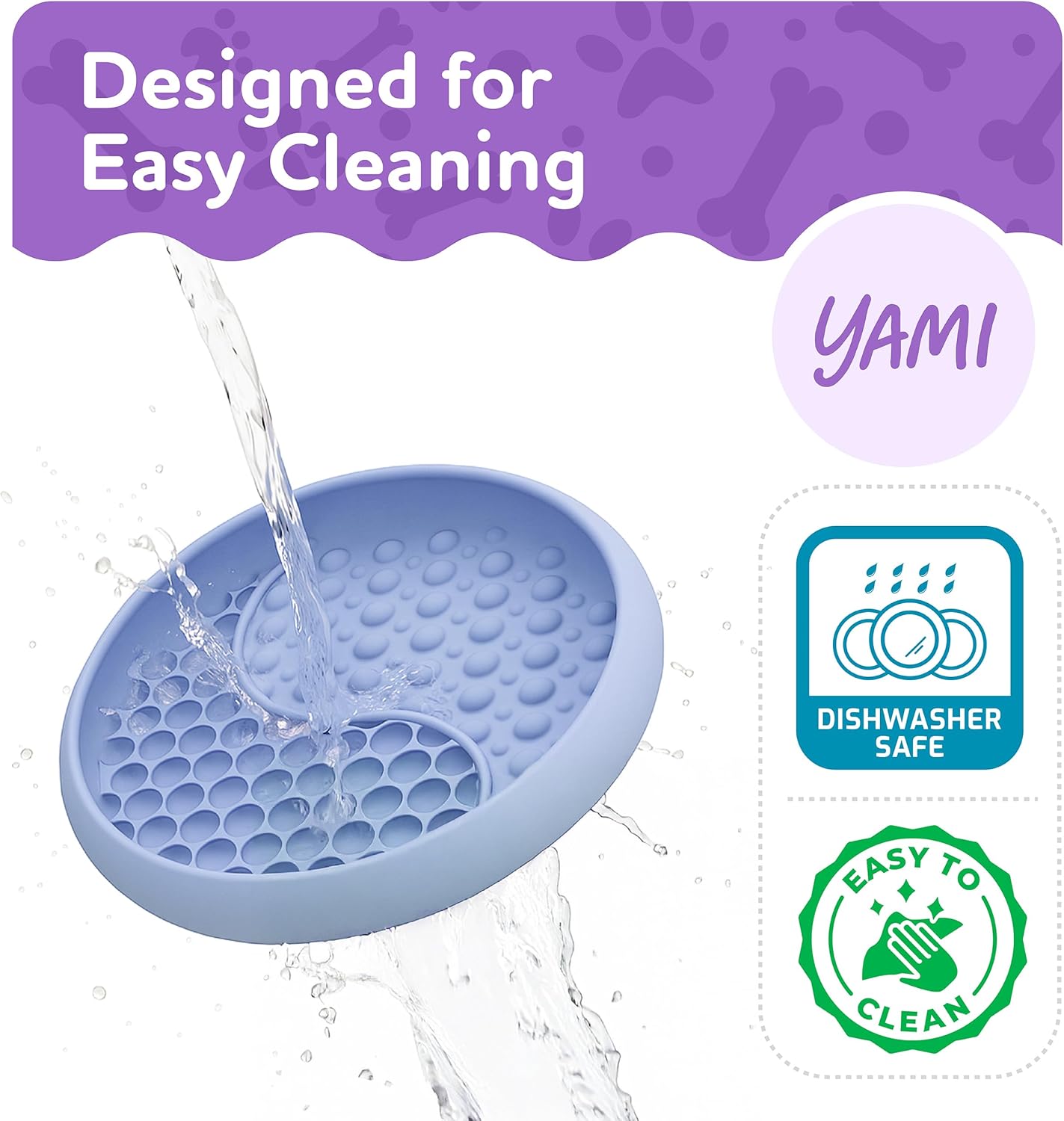YAMI Bowl Lick Mat for Dogs & Cats, Slow Feeder Bowls, Cat Slow Feeder, Dog Enrichment Toys with Suction Cup for Anxiety Relief, Food-Grade Silicone, Dishwasher Fit, for All Breed (Light Blue)