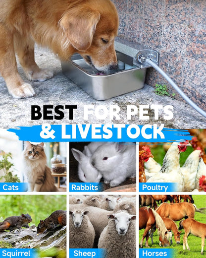 Automatic Dog Water Dispenser, 2 Gallons 304 Stainless Steel Dog Water Bowl for Indoor/Outdoor, Large Water Bowl for Pets & Livestock, Anti Tip, Wide Mouth, Water Auto Fill, Fit GHT 3/4" Faucet