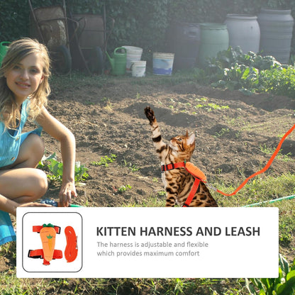 Cat Harness Leash Set with Cartoon Bunny Design, Wear-Resist Adjustable Kitten Harness and Outdoor Pulling Strap, Size S Carrot Pattern for Small Cats and Kittens