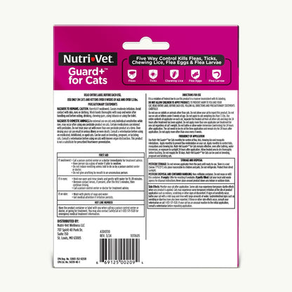 Nutri-Vet Guard+ for Cats, Flea and Tick Prevention Spot On Drops, Topical Treatment for Cats 1.5 lbs and Up, Waterproof Formula, 3 Monthly Doses, 90 Days of Protection