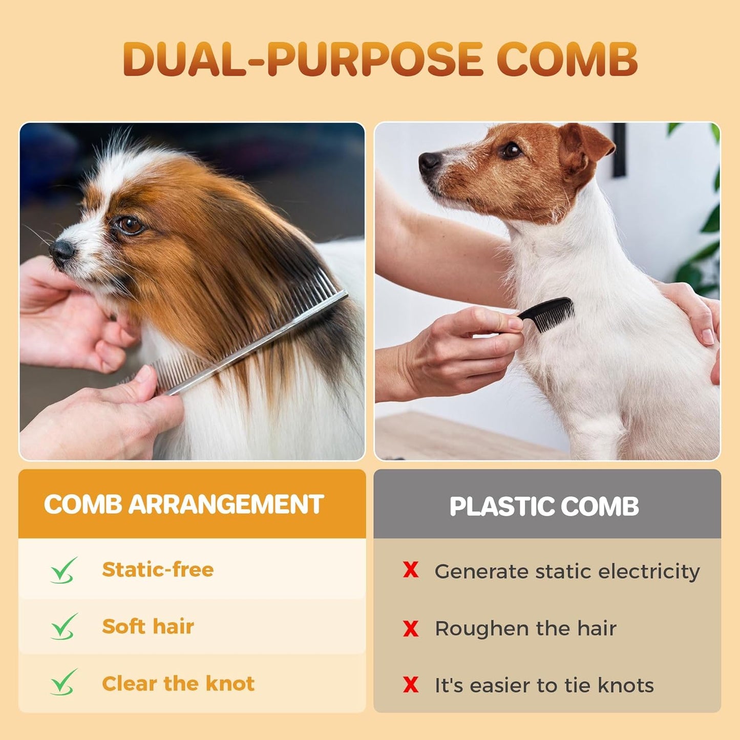 7.5 Inch Professional Solid Brass Stainless Steel Pet Dog Cat Grooming Comb,Wide & Dense Teeth for Removing Tangles, Knots,Undercoat,Excess Hair, Rounded Corners Design for Safe,Metal Dematting Tool