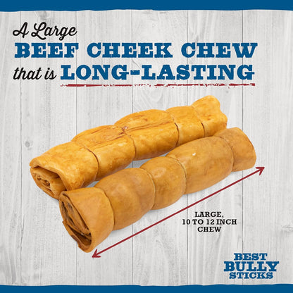 Best Bully Sticks Peanut Butter Beef Cheek Treats - Large 4 Count (Pack of 1) - All-Natural, Collagen-Rich, Rawhide Alternative