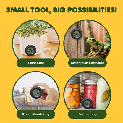 SunGrow Reptile Thermometer with Hygrometer with Digital Display, Accurate Temperature, Humidity Gauge for Snake and Lizard Tanks, Round Clear LCD, Black, 1.8”x1.8”x0.6”