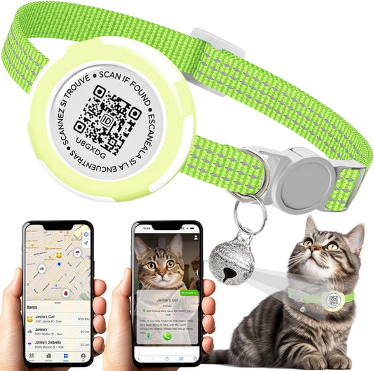 Waterproof Airtag Cat Collar, Lightweight Breakaway Cat Airtag Collar with QR ID Tag & Reflective for Apple Air tag, Hidden GPS Tracker Holder with QR Code Pet Name Tag for Cats, Kittens (9-13inch)