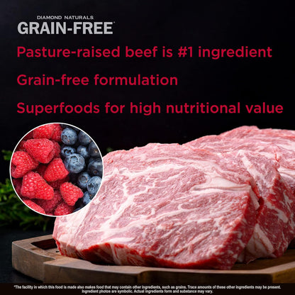 Diamond Naturals Grain Free Real Meat Recipe Premium Dry Dog Food With Real Pasture Raised Beef 28Lb