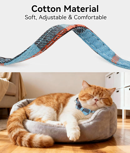 Joytale Upgraded Cat Collar with Bells, Breakaway Cat Collars with Bow Tie, 1 Pack Girl Boy Safety Plaid Kitten Collars, Haze Blue