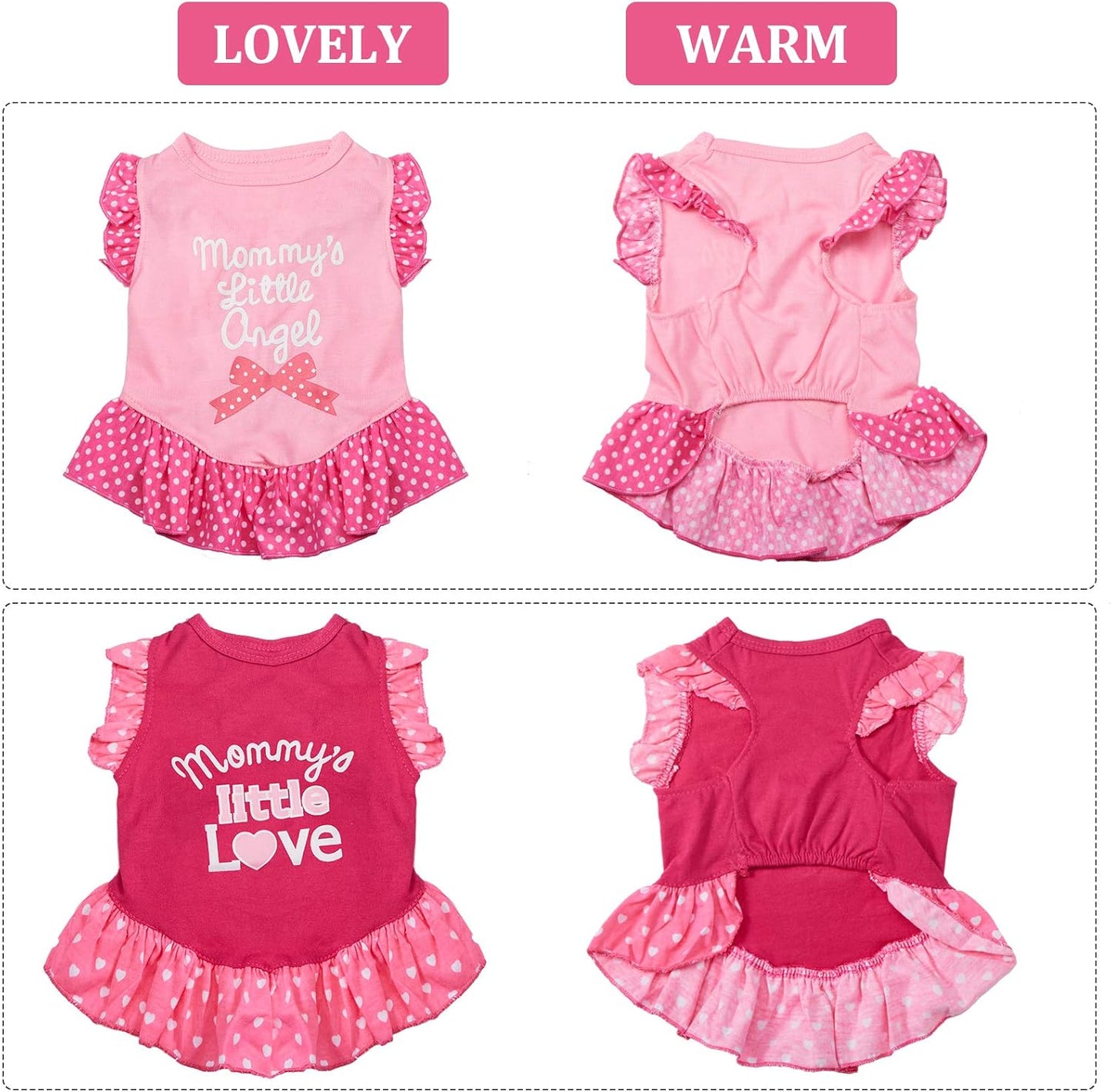 2 Pieces Dog Dresses for Dogs Cute Girl Female pet Dress Mommy Puppy Shirt Skirt Dresses Pet Summer Clothes Apparel for Cats(Love and Angel,Medium)