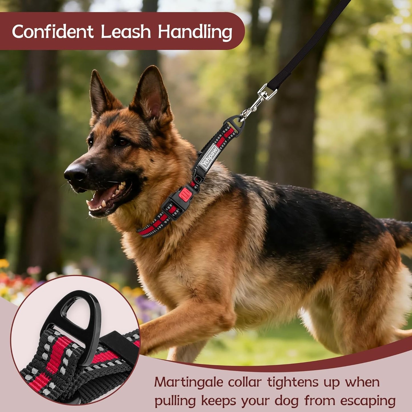 Martingale Collar for Dogs Reflective Collar with Quick Release Buckle, Adjustable Nylon Collars for No Slip Dog Collar, Red, M