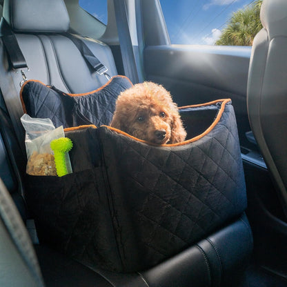 iPEGTOP Dog Car Seat for Small Medium Dogs Under 35 lbs, Washable Safety Cat Dog Booster Puppy Travel Bed with Memory Foam Cushion Secure Safe Buckles & Clip-On Leash, Black