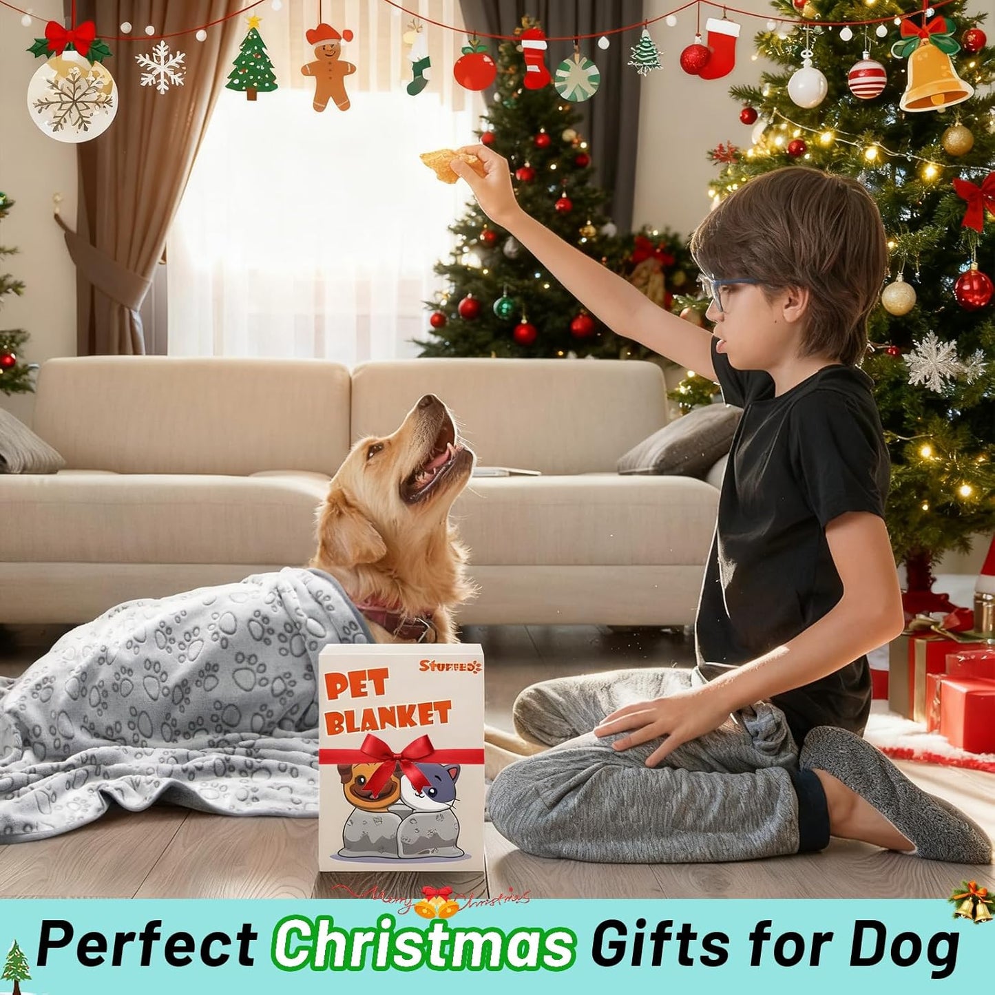 Stuffed® Premium Soft Dog Blanket Washable, 40"x32" Cat Blanket for Indoor Cats Large Medium Small Dog Puppy Essentials (Grey)