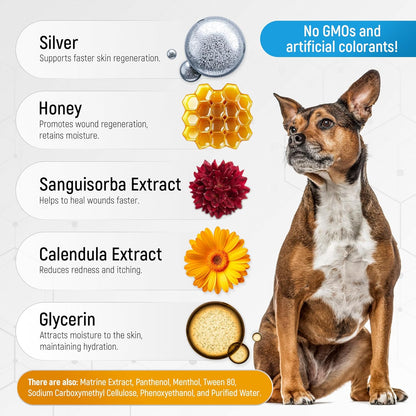 Hot Spot Treatment For Dogs & Cats to Help with Scratches, Cuts, Bites – Set of Honey Wound Repair Ointment in Gel Form + 2 Bandages – Horse & Dog Wound Care with Silver & Honey – All Pets Care – 2 Oz