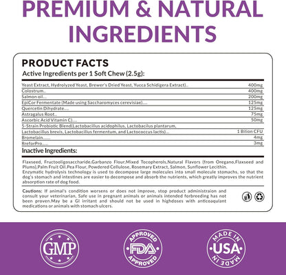 Probiotics for Dogs - Allergy Relief Chews Tablets for Dogs, Supporting Intestinal Health, Immunity - Relieving Itchy, Allergies, Licking Paws, Salmon Oil, Dry Skin and Hair Supplements-120ct