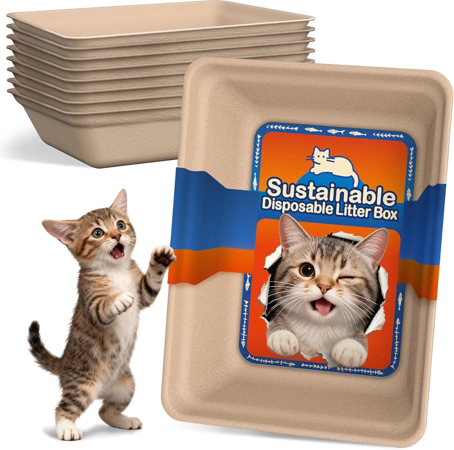 8-Pack Disposable Litter Boxes for Cats: 8/12/16 Portable Leak-Proof & Odor Control Tray for Kitty Foster Cats Indoor Travel 17.5''x13.6'' Litterbox Liner