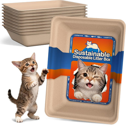 8-Pack Disposable Litter Boxes for Cats: 8/12/16 Portable Leak-Proof & Odor Control Tray for Kitty Foster Cats Indoor Travel 17.5''x13.6'' Litterbox Liner