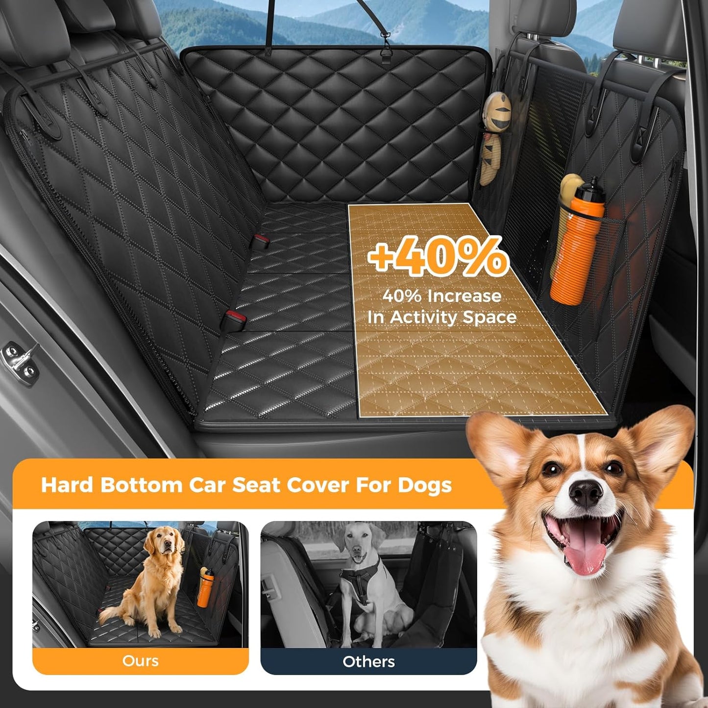 Dog Car Seat Cover for Back Seat, Hard Bottom Back Seat Extender for Dogs - Supports 400lbs,New Waterproof, Scratch Resistant, Anti Slip Portable Dog Hammock