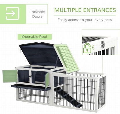 PawHut Rabbit Hutch Outdoor Indoor, 54" L Large Rabbit Cage with Waterproof Openable Roof, No-Leak Tray, Ramp, Run, for Bunnies, Guinea Pigs, Dark Gray