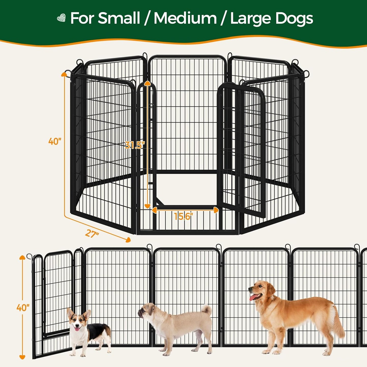 Yaheetech Dog Playpen, 40 inch 8 Panels Dog Pen for Indoor Heavy Duty Puppy Exercise Pen Metal Pet Fence for RV Camping/Yard/Garden