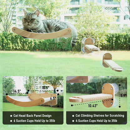 Cat Window Perch, Cozy Cat Window Hammock for Indoor Cats with 2 Pack of Sisal Window Shelf - for Sunbathing, Napping & Overlooking