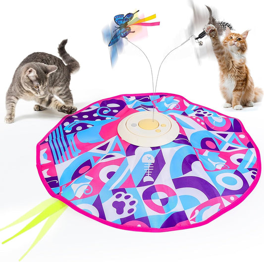 Wn's Day Rechargeable Cat Toys,Hide and Seek Game Interactive Cat Toys for Indoor Cats,Moving Wand Feather Cat Stimulation Toys,Touch Activated Cat Enrichment Toys for Bored Indoor Adult Cats(Pink)