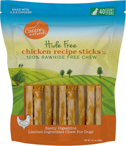 Canine Naturals Chicken Recipe Chew - Rawhide Free Dog Treats - Made From USA Raised Chicken - All-Natural and Easily Digestible - 40 Pack of 5 Inch Stick Chews