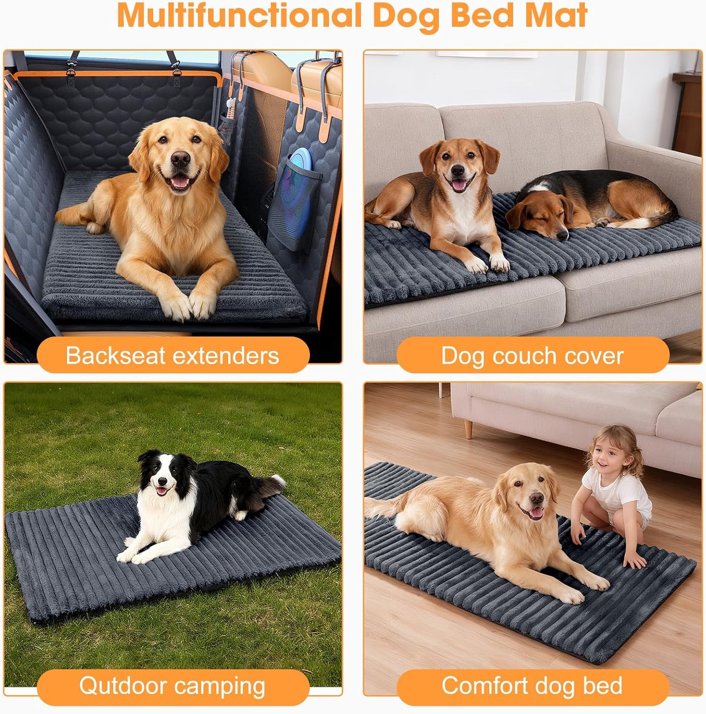 FURTIME Backseat Pet Bed Mat, Non-Slip Dog Bed for Car Back Seat, Washable Travel Pet Mat with Removable Cover, Dog Seat Covers Protector Fit for Backseat Extenders and Trucks SUVs, 54"x 24.8", Grey