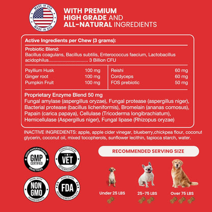 Dog Probiotics – Vet-Formulated Soft Chews for Gut, Immune & Skin Support, Allergen-Smart, Clean Ingredients | 60 Chews