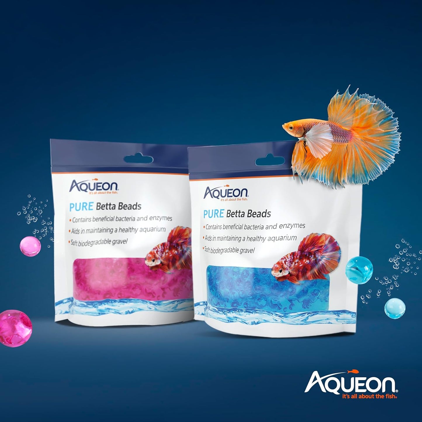 Aqueon Pure Betta Beads, Water Care for Unfiltered Aquariums, Maintains Clear Water and Helps Breakdown Organic Sludge, Pink (Pack of 2)