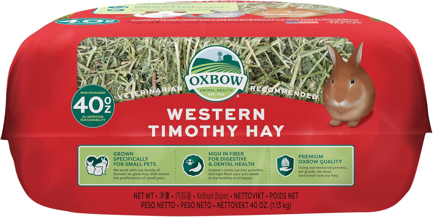 Oxbow Western Timothy Hay for Small Pets – All-Natural Grass Hay for Rabbits, Guinea Pigs, and Chinchillas – High Fiber for Digestive Health and Dental Support – 40 oz Bag